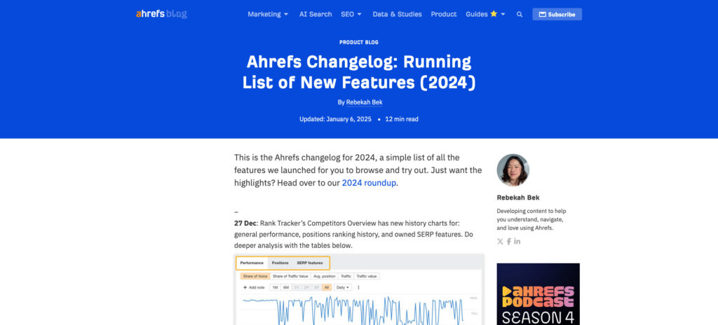 Ahrefs changelog