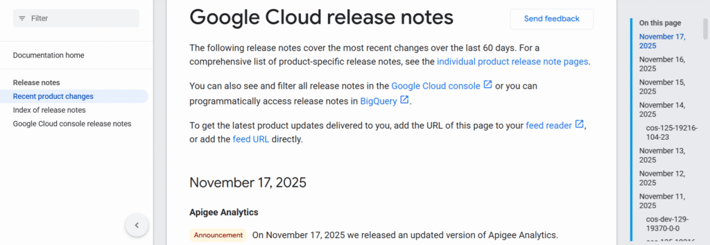 Google Cloud- Changelog example
