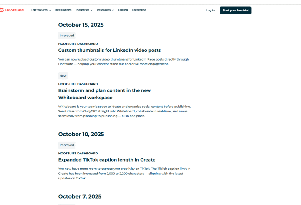 Hootsuite-Changelog example