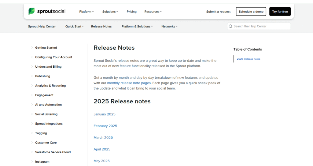 Sprout Social Changelog example