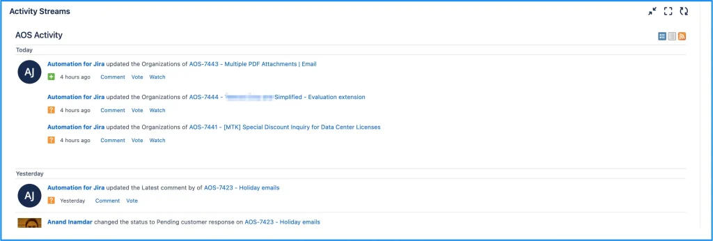 Activity Stream Output