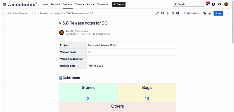 Brief release notes design for Confluence
